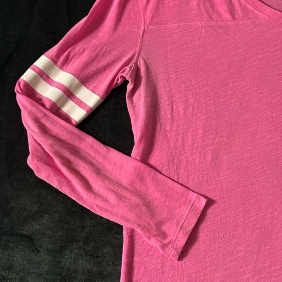 PINK Victoria’s Secret Small Varsity Stripe Long Sleeve Tee, Hot Pink - Cozy Fit - Picture 10 of 11